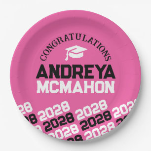 Pink & Black Half Repeat Grad Personalised Paper Plate