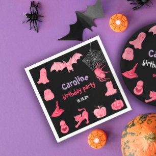 Pink black Halloween birthday party Napkin
