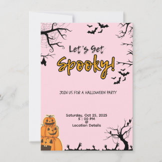 Pink & Black Halloween Party Invitation