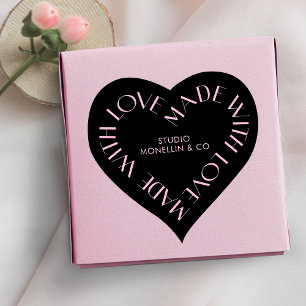 Pink & Black Handmade With Love Packaging Heart Sticker