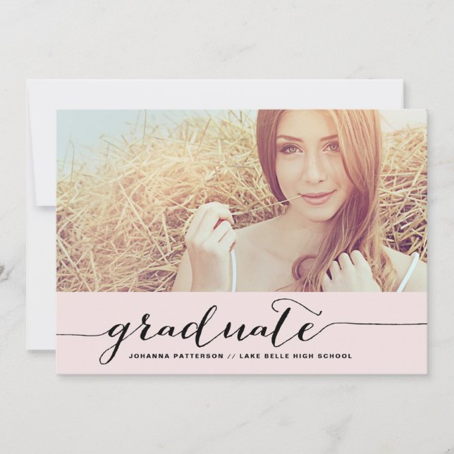 Pink & Black | Handwritten Graduation Invitation (Front)