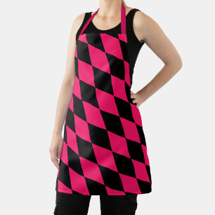 Pink Black Harlequin Diamonds Checkers Design Apron