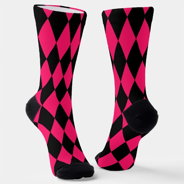 Pink Black Harlequin Diamonds Checkers Design  Socks (Creator Uploaded)