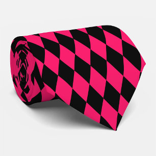 Pink Black Harlequin Diamonds Checkers Design  Tie