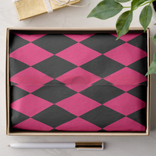 Pink Black Harlequin Diamonds Checkers Design Tissue Paper