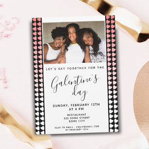 Pink Black Heart Friend Photo Galentine`s Day Invitation