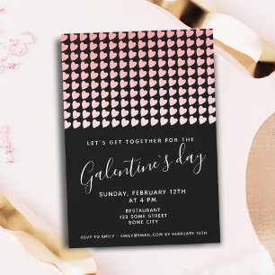 Pink Black Heart Friends Galentine`s Day Invitation