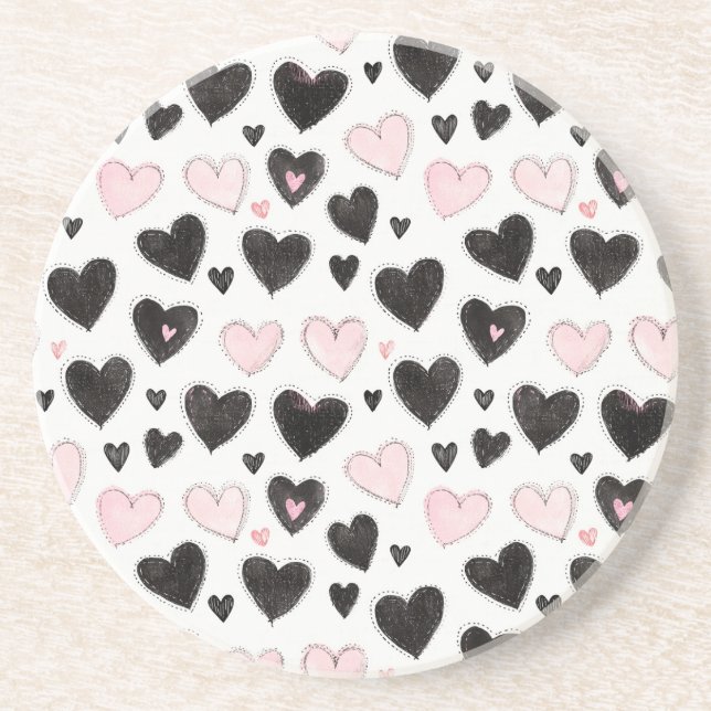 Pink Black Hearts Birthday Coaster (Front)