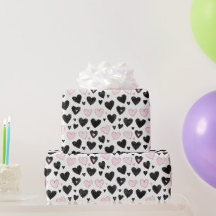 Pink Black Hearts Birthday Wrapping Paper