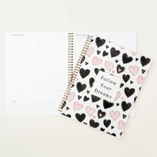 Pink Black Hearts Follow your dreams Planner