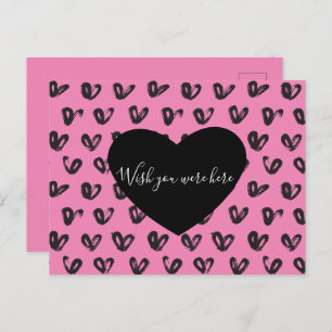 Pink Black Hearts Postcard