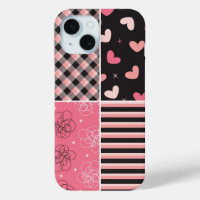 Pink Black Hearts Stripes Plaid Scribbled Pattern