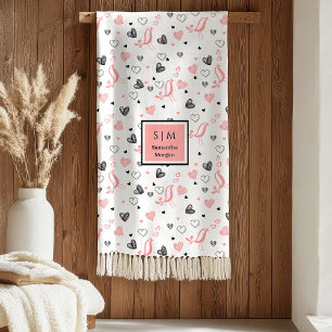 Pink Black Hearts Sweet I Love You Wedding Gift   Fleece Blanket
