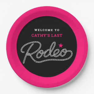 Pink Black Her Last Rodeo Bachelorette Party Paper Plate