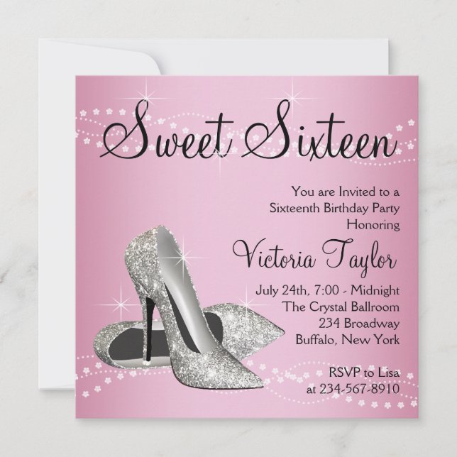 Pink Black High Heels Sweet 16 Party Invitation (Front)
