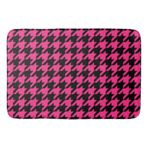 Pink Black Houndstooth Check Bath Mat
