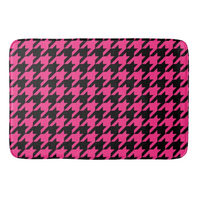 Pink Black Houndstooth Check Bath Mat (Front)