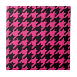 Pink Black Houndstooth Check Ceramic Tile