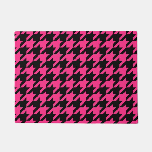 Pink Black Houndstooth Check Doormat (Front)