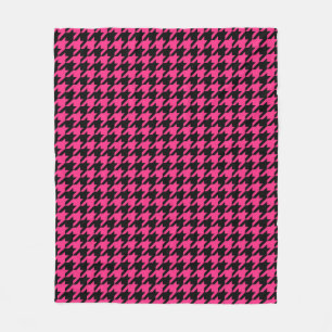 Pink Black Houndstooth Check Fleece Blanket