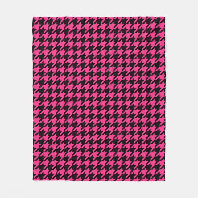 Pink Black Houndstooth Check Fleece Blanket (Front)