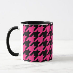 Pink Black Houndstooth Check Mug