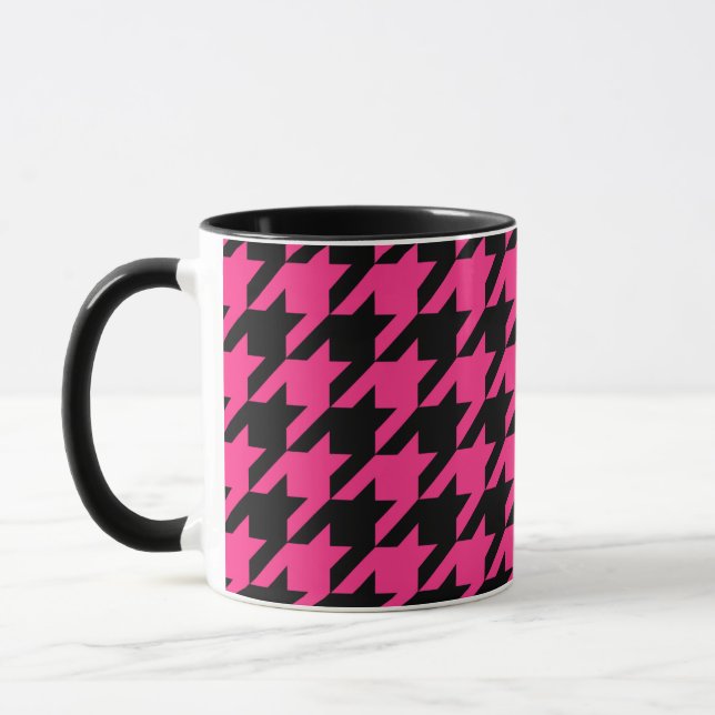 Pink Black Houndstooth Check Mug (Left)
