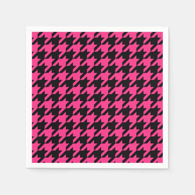 Pink Black Houndstooth Check Napkin (Front)
