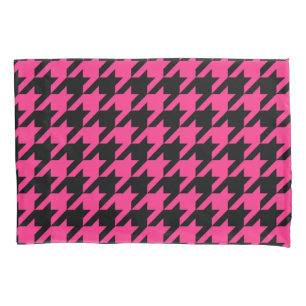 Pink Black Houndstooth Check Pillowcase