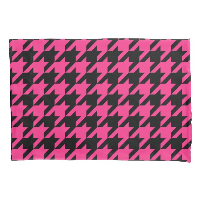 Pink Black Houndstooth Check Pillowcase (Front)