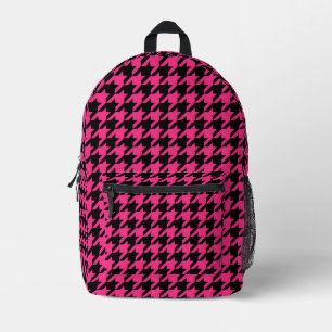 Pink Black Houndstooth Check Printed Backpack