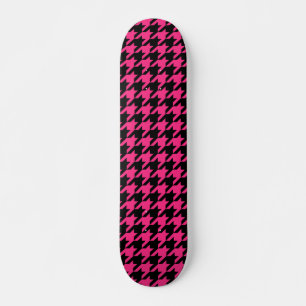 Pink Black Houndstooth Check Skateboard