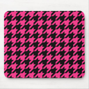 Pink Black Houndstooth Plaid Mouse Pad