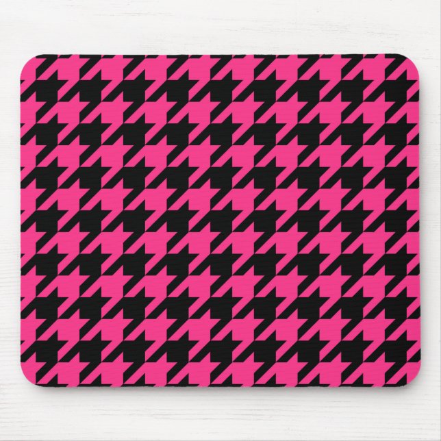 Pink Black Houndstooth Plaid  Mouse Pad (Front)