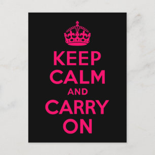 Pink Black Keep Calm and Carry On Postcard