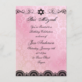 Pink & Black Lace Bat Mitzvah Birthday Invite