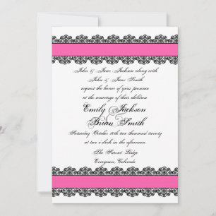 Pink black lace custom wedding invitations