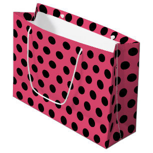 Pink & Black Large Medium Polka Dot Party Large Gift Bag