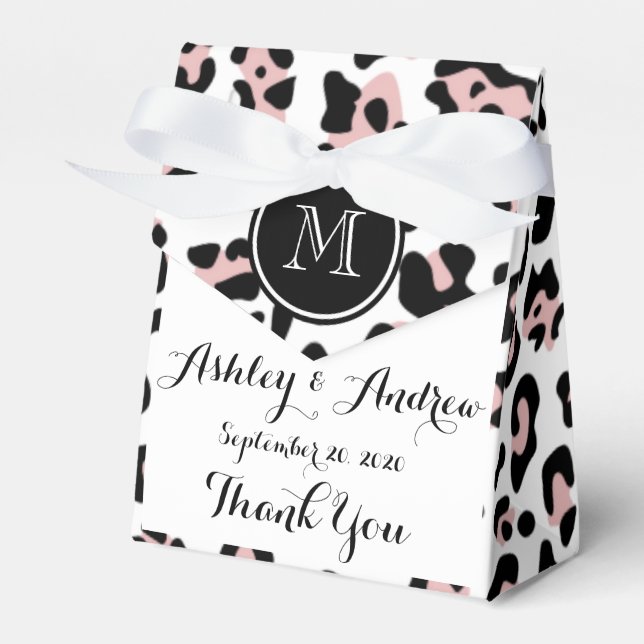 Pink Black Leopard Animal Print with Monogram Favour Box (Front Side)