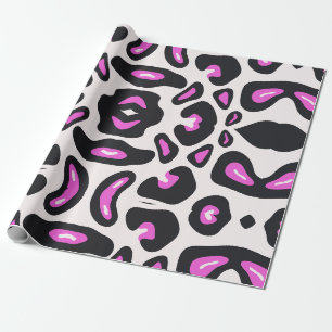 Pink Black Leopard Animal Print Wrapping Paper