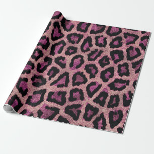 Pink Black Leopard Animal Print Wrapping Paper