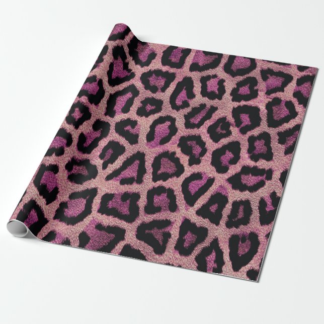 Pink Black Leopard Animal Print Wrapping Paper (Unrolled)