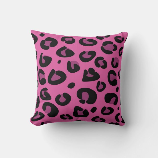 Pink Black Leopard Cheetah Couch Throw Pillow (Front)