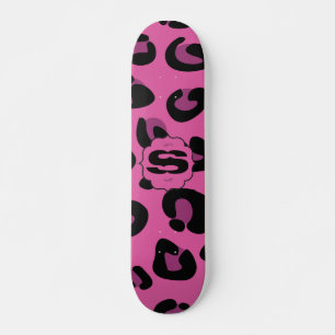 Pink Black Leopard Cheetah Old School Skateboard