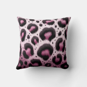 Pink & Black Leopard Fur Animal Print Spots  Cushion
