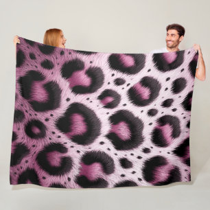 Pink & Black Leopard Fur Animal Print Spots  Fleece Blanket
