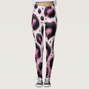 Pink & Black Leopard Fur Animal Print Spots Leggings