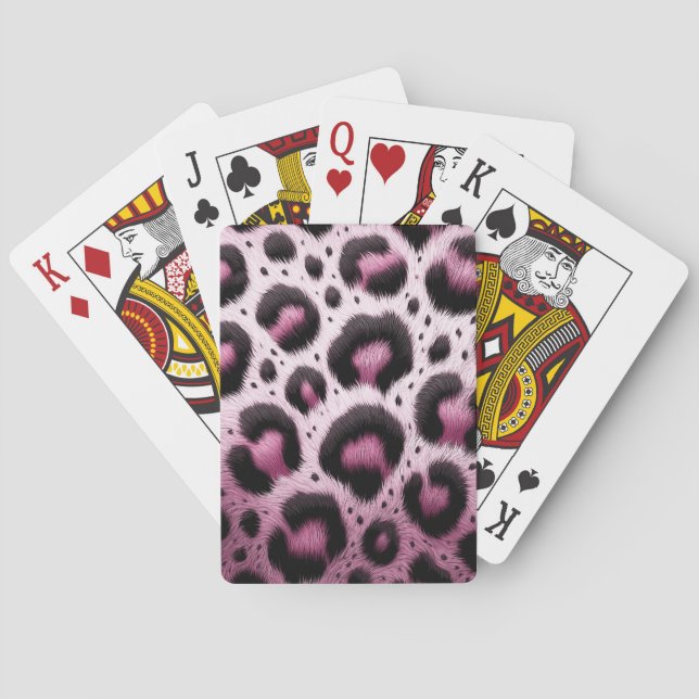 Pink & Black Leopard Fur Animal Print Spots  Playing Cards (Back)