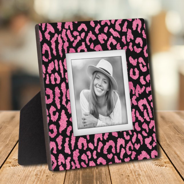 Pink Black Leopard Pattern Frameless Photo Easel Plaque (Pink Black Leopard Pattern Frameless Photo Easel Plaque)