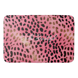 Pink Black Leopard Print Abstract Bath Mat
